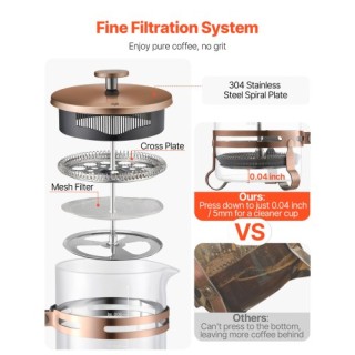 VEVOR Γαλλική Καφετιέρα Πρέσα 1L από Βοριοπυριτικό Γυαλί με Χαλκό φ... VEVOR Γαλλική Καφετιέρα Πρέσα 1L από Βοριοπυριτικό Γυαλί με Χαλκό φ...