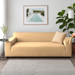 Ruhhy Μπεζ Ελαστικό Βελούδινο Κάλυμμα Γωνιακού Καναπέ 190 - 230 εκ....