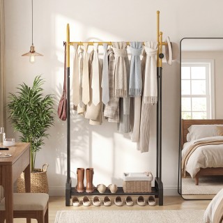 Costway Ελεύθερη κρεμάστρα ρούχων με διπλή ράβδο, 5 γάντζους και κά...