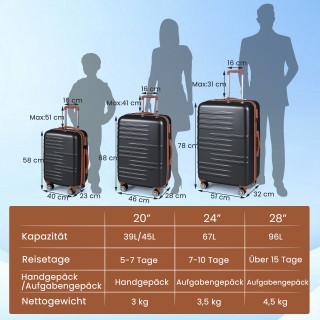 Costway Σετ Κουφωμάτων Αποσκευών με Σκληρό Κέλυφος 3 Τεμαχίων με Κλ...