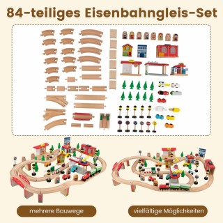 Costway  Ξύλινο σετ παιχνιδιού τρένου 84 τεμαχίων με αναστρέψιμη επ...