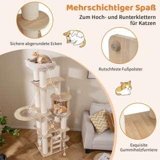 Costway 185 cm Δέντρο Αναρρίχησης για Γάτες με Χοντρούς Κορμούς, Κρ...
