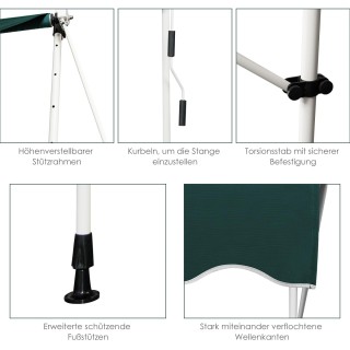 Πράσινη Τέντα Μπαλκονιού 200 x200-300cm Χωρίς Τρυπάνια UV Ανθεκτική...