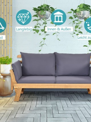 Costway Ξύλινος Διθέσιος Καναπές Κρεβάτι Εξωτερικού Χώρου με Μαξιλά...