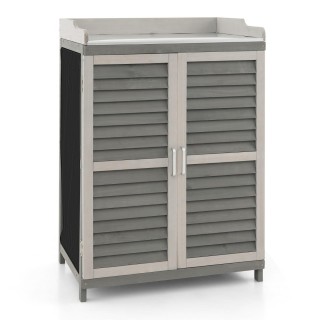 Costway  Ξύλινη ντουλάπα κήπου με μεταλλική πλάκα, 2 ράφια αποθήκευ...