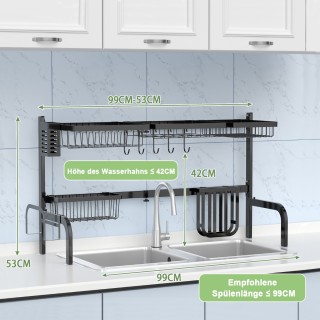 Costway Διπλό Στεγνωτήριο Πιάτων για Νεροχύτη με Ρυθμιζόμενο Πλάτος...