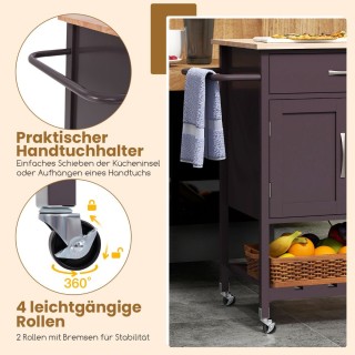 Τρόλει Κουζίνας με Ξύλινη Επιφάνεια  Αποθηκευτικό Χώρο 73 x 48 x 90...