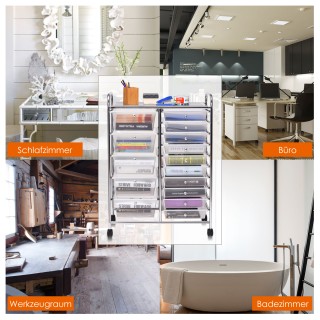 Costway  Πολυχρηστικό Καρότσι Μπάνιου με 15 Συρτάρια και Μεταλλικό ...