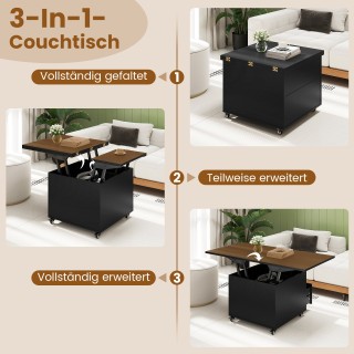 Costway Τραπέζι σαλονιού με ρυθμιζόμενη επιφάνεια 3-σε-1 αναδιπλούμ...