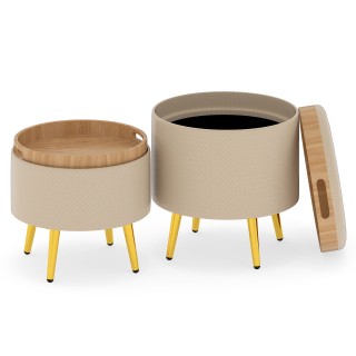 Costway Σετ 2 Στρογγυλές Οθωμανές με Αποθηκευτικό Χώρο και Αναδιπλο...