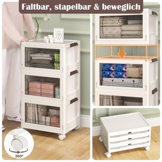 Costway Σετ 3 Πλαστικών Κουτιών - Αναδιπλούμενα & Στοιβαζόμενα (75L...