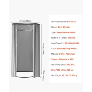 VEVOR Φορητό Δοκιμαστήριο 39 ιντσών για Ιδιωτικότητα (Ημικυκλικό) S...