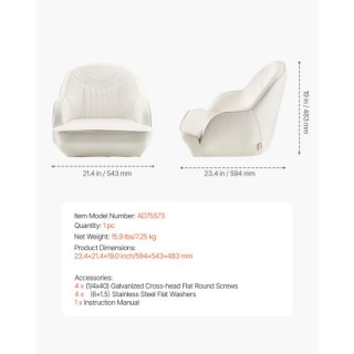 VEVOR Κάθισμα Σκάφους Λευκό PVC Δερμάτινο Καπετάνιου CZZYZDWFZBSBJK...