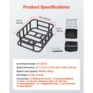 VEVOR Μεσαίο Καλάθι Ποδηλάτου με Δίχτυ και Αδιάβροχο Κάλυμμα CKHXJS... VEVOR Μεσαίο Καλάθι Ποδηλάτου με Δίχτυ και Αδιάβροχο Κάλυμμα CKHXJS...