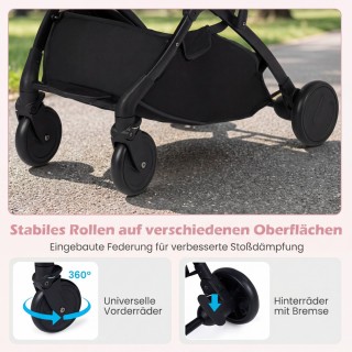 Costway Πτυσσόμενο ροζ καρότσι ταξιδιού με κάλυμμα βροχής, ρυθμιζόμ...