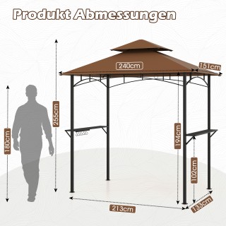 Costway Καφέ κιόσκι ψησταριάς με διπλή οροφή, πλαϊνά ράφια και 7 γά...