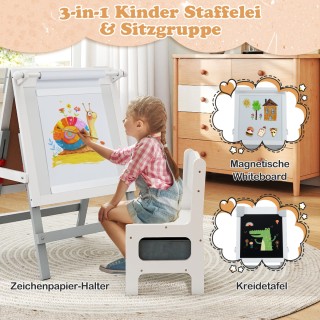 Costway Παιδική Ρυθμιζόμενη Καβαλέτο με Καρέκλα και Διπλής Όψης Πίν...