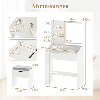 Costway Σετ Τουαλέτας Μακιγιάζ με Καθρέφτη & Φωτισμό LED & Σκαμπό Α...