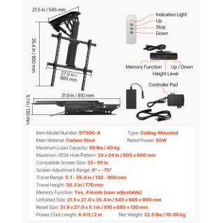 VEVOR Ηλεκτρική Αναδιπλούμενη Βάση Οροφής για Τηλεόραση 32-65 ιντσώ... VEVOR Ηλεκτρική Αναδιπλούμενη Βάση Οροφής για Τηλεόραση 32-65 ιντσώ...