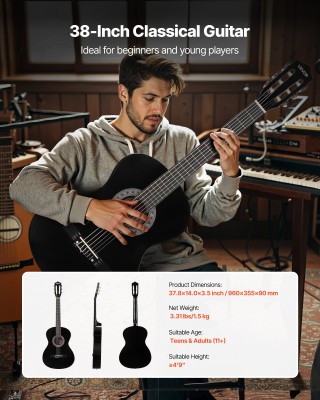 VEVOR Κλασική Κιθάρα, 960 mm, Ξύλινη Κιθάρα για Αρχάριους, Μαύρη JB... VEVOR Κλασική Κιθάρα, 960 mm, Ξύλινη Κιθάρα για Αρχάριους, Μαύρη JB...