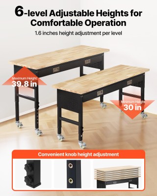 VEVOR Ρυθμιζόμενος Πάγκος Εργασίας 1524 mm, Φορτίο 680 kg, με Συρτά...