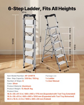 VEVOR Αναδιπλούμενη Σκάλα Αλουμινίου 6 Σκαλοπατιών, Αντιολισθητικά ... VEVOR Αναδιπλούμενη Σκάλα Αλουμινίου 6 Σκαλοπατιών, Αντιολισθητικά ...