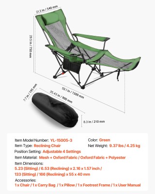 VEVOR Πτυσσόμενη Πολυθρόνα Παραλίας, 4 Ρυθμιζόμενες Θέσεις, 166cm x...