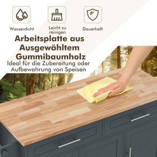 Costway Γκρι Τροχήλατο Τραπέζι Κουζίνας με Συρτάρια και Ρόδες KC547...