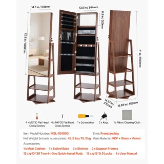 VEVOR Περιστρεφόμενο Ντουλάπι Κοσμημάτων 360°, Με Ολόσωμο Καθρέφτη ...