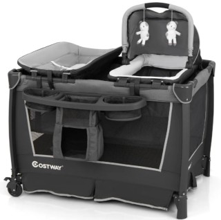 Costway Πτυσσόμενο Κρεβάτι Μωρού 5 σε 1 με Αποσπώμενο Λίκνο, Αλλαξι...