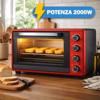 BAKAJI Κόκκινος Ηλεκτρικός Φούρνος με Αέρα 2000W 65L με Ταψί και Σχ...