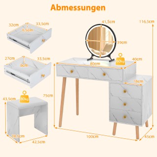 Costway Λευκή Τουαλέτα Μακιγιάζ με Φωτισμό και Αποσπώμενο Καθρέφτη,...