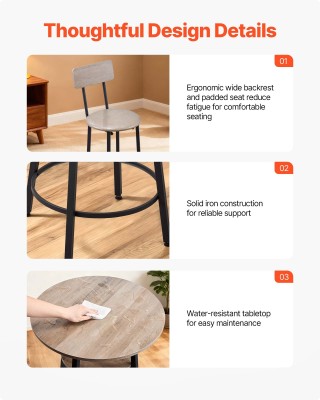 VEVOR Σετ Μπαρ 3τμχ: Στρογγυλό Τραπεζάκι με 2 Σκαμπό σε Γκρι/Μαύρο ...