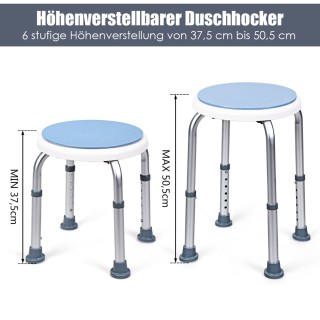 Costway  Περιστρεφόμενο Μπλε Κάθισμα Ντους - Ρυθμιζόμενο σε Ύψος, Κ...
