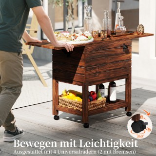 Costway Ξύλινο Καροτσάκι με Ψυγείο και Πλαϊνά Ράφια για Ποτά NP12426BN