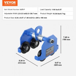 Χειροκίνητο Τρόλεϊ VEVOR 0.5 Τόνων για I-Beam  FZSTXC05T2555HYFGV0