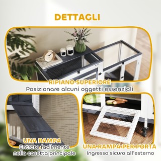 PawHut  Διώροφη κουνελοτροφείο με ράμπα και 3 δίσκους, από ξύλο ελά...