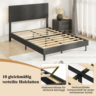 Costway Γκρι Βελούδινο Κρεβάτι 140 x 200 cm με Ρυθμιζόμενο Κεφαλάρι...