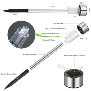 BAKAJI  10 Ηλιακά Φωτιστικά Κήπου Επαναφορτιζόμενα Στύλοι LED Φως R...