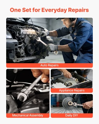 VEVOR Σετ Ευλύγιστων Καρυδάκια με Καστάνια 24 Τεμαχίων, SAE & Μητρι...