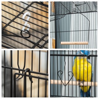 Μεταλλικό Κλουβί Πτηνών με Κούνια και Μπολ, 46,5x35,5x92 cm - Μαύρο...