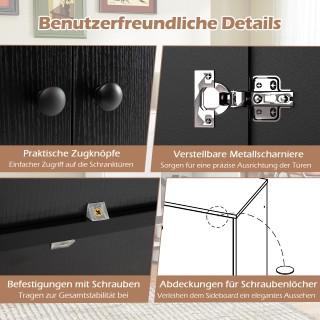 Costway Μπουφές Ξύλινος με Ρυθμιζόμενα Ράφια και 2 Πόρτες, Μαύρος 7...