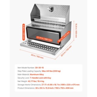 VEVOR Κουτί Εργαλείων Βήματος Ημιφορτηγού, 760 x 750 x 400 mm Ανθεκ...