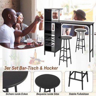 Costway Σετ τραπεζιού μπαρ με 2 σκαμπό για 2 άτομα, με πλαϊνό ράφι ...