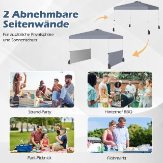 Costway  Αναδιπλούμενο Περίπτερο 3 x 3m με 2 Πλευρικούς Τοίχους & Τ...