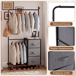 Costway Διπλή Ράγα Ρούχων με 2 Ράφια & 3 Πλαϊνούς Γάντζους & 3 Υφασ...