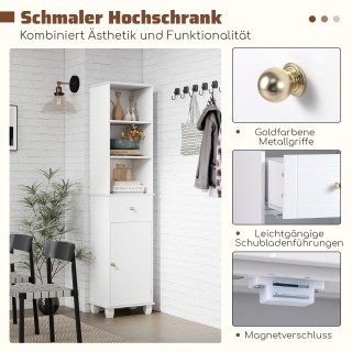 Costway Λευκή Λεπτή Ντουλάπα Μπάνιου 172 εκ. με 3 Ανοιχτά Ράφια, 1 ...