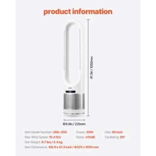 VEVOR Πύργος Ανεμιστήρας 40 με Χειριστήριο και Χρονοδιακόπτη 8 Ωρών...