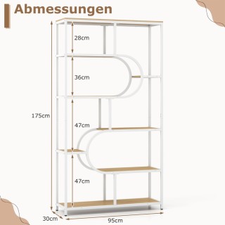 Costway Πενταώροφη Βιβλιοθήκη με Ανοιχτά Ράφια, Φυσικό & Λευκό Σχέδ...