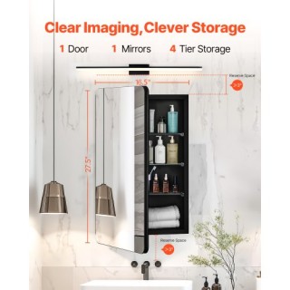 VEVOR Ντουλάπι Φαρμάκων 42x70 εκ. με Ρυθμιζόμενα Ράφια και Καθρέφτη...